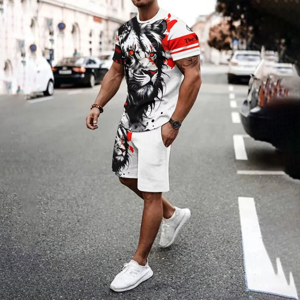 Men’s Creative Graffiti Print Short Sleeve T-Shirt & Shorts Set