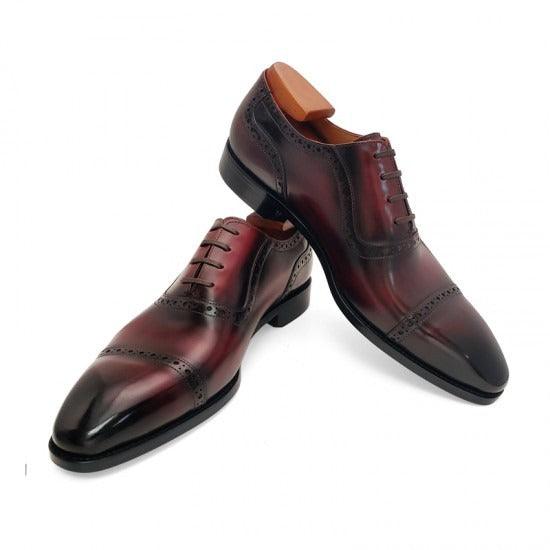 Quarter Brogue Red Wine Grain Leather Oxford Shoes