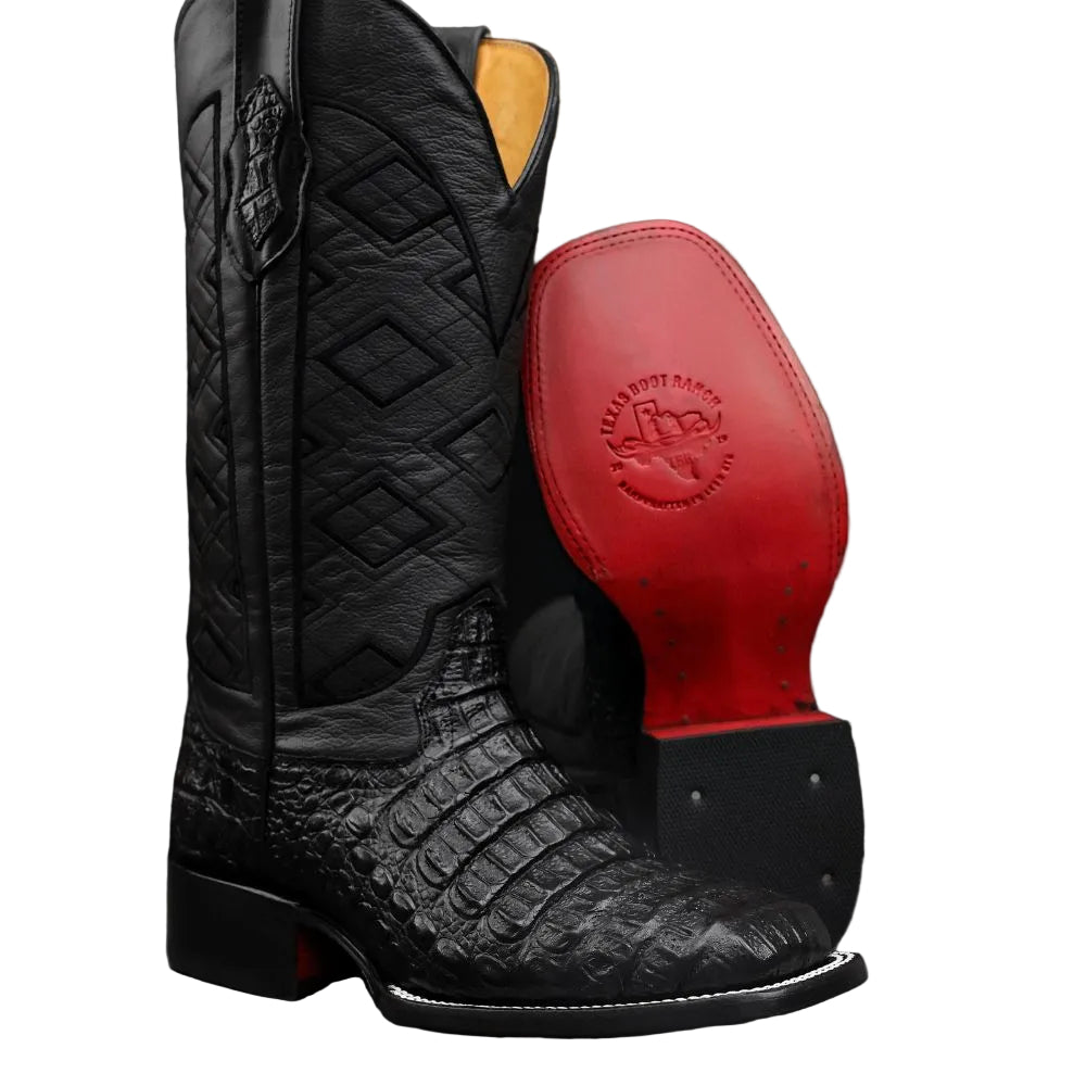 TOTAL BLACK Anaconda Leather Boots - Square Toe