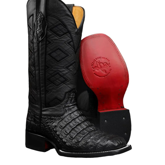 TOTAL BLACK Anaconda Leather Boots - Square Toe