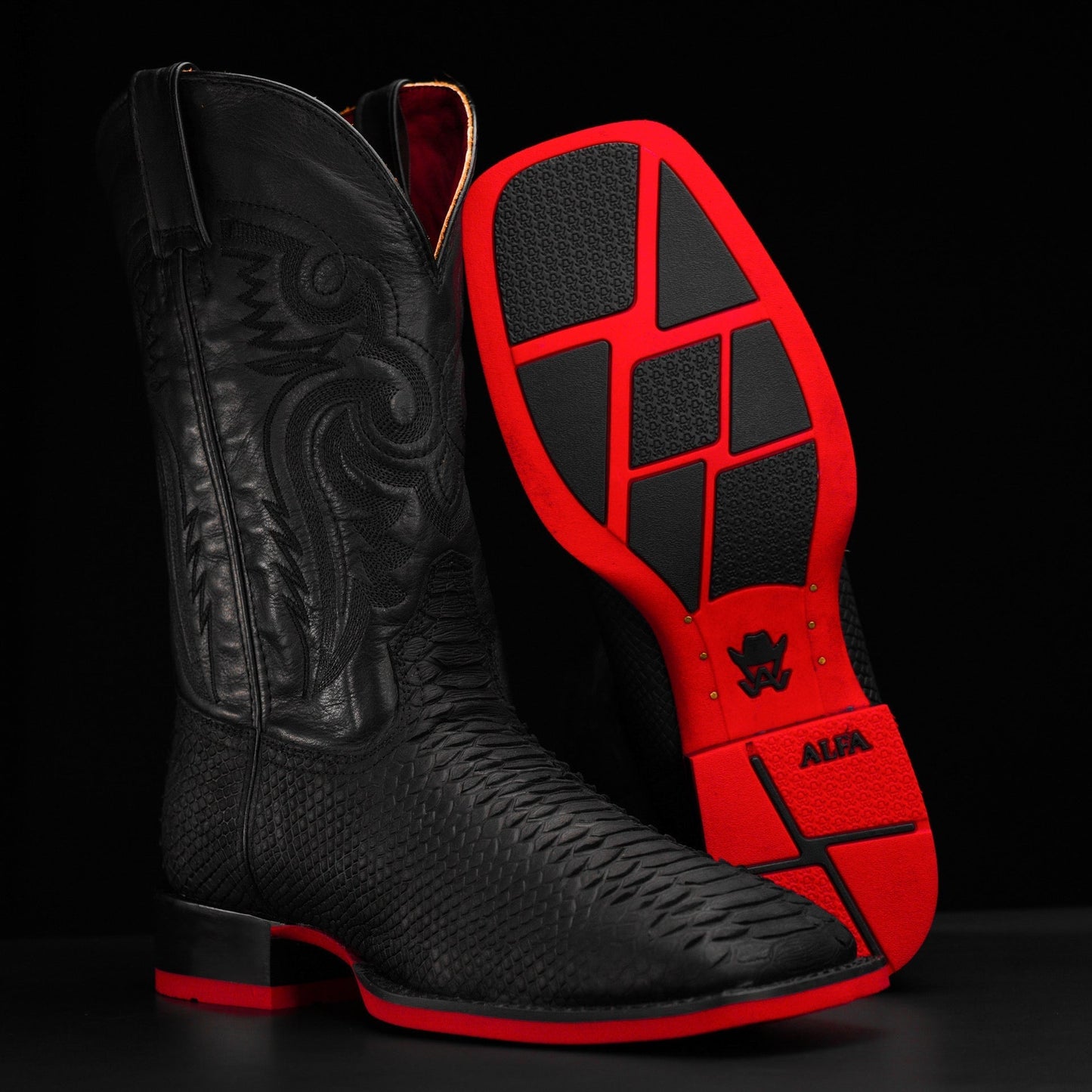 Matte Black Python Boots – Square Toe