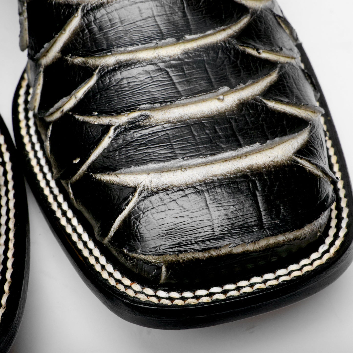 Black/White Jumbo Python Leather Boots - Square Toe