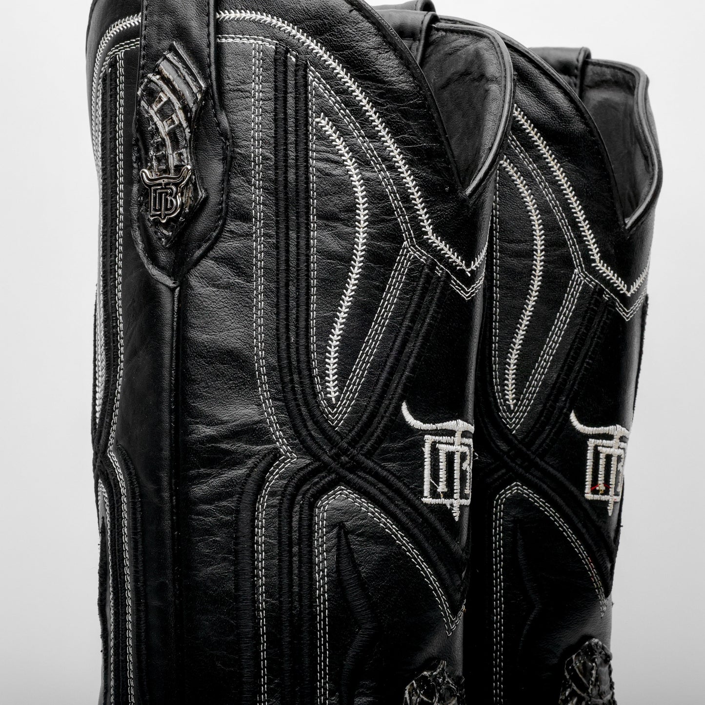 “Ace Of Spades” Grey/Black Leather Boots - Square Toe
