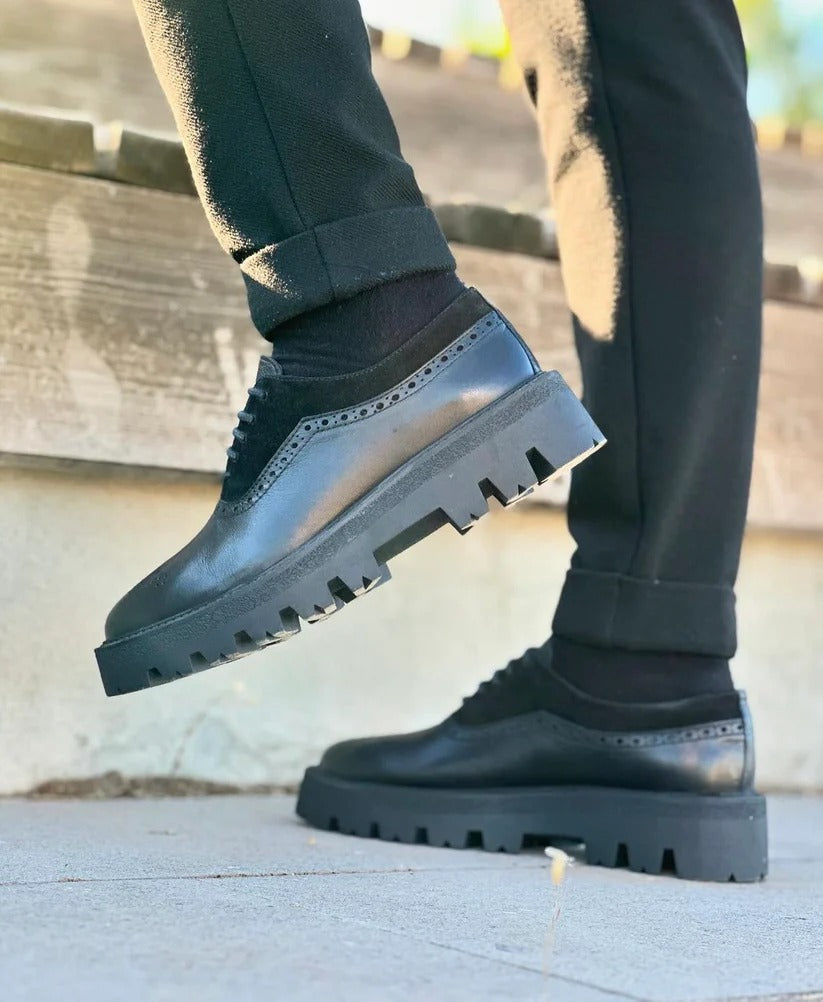 High-sole Classic Black Leather Shoes