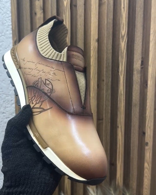 Brown Carved Casual Running Shoes