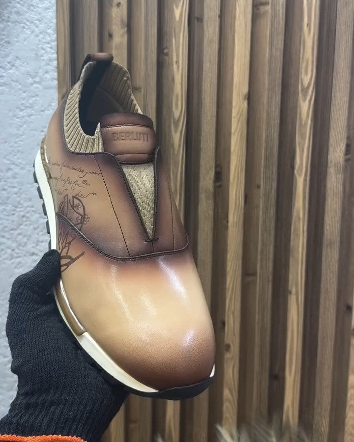Brown Carved Casual Running Shoes