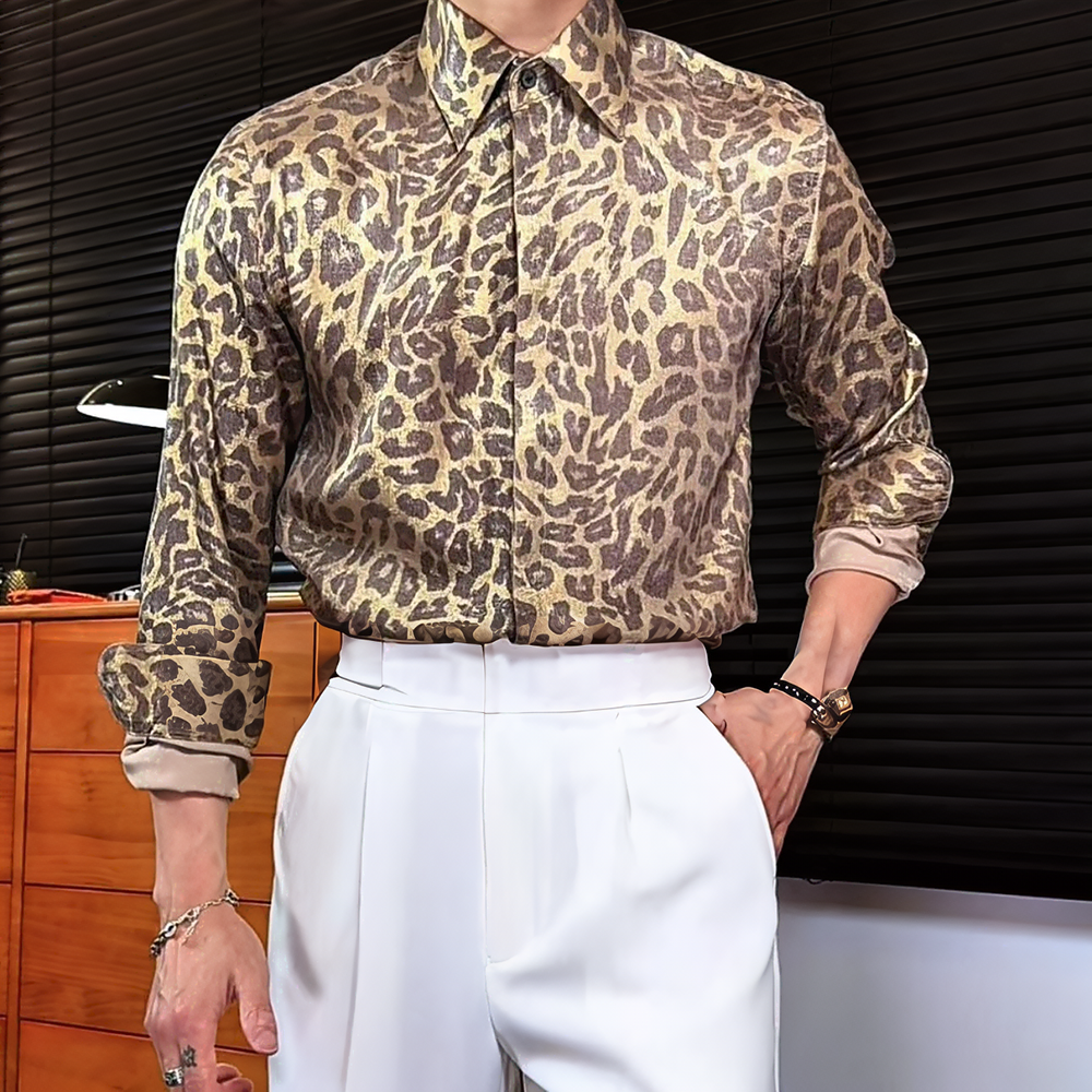 Eye-catching Gold Leopard Print Business Shirt