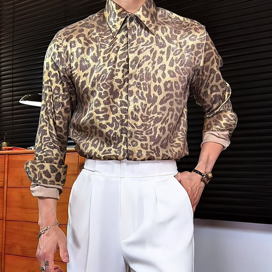 Eye-catching Gold Leopard Print Business Shirt