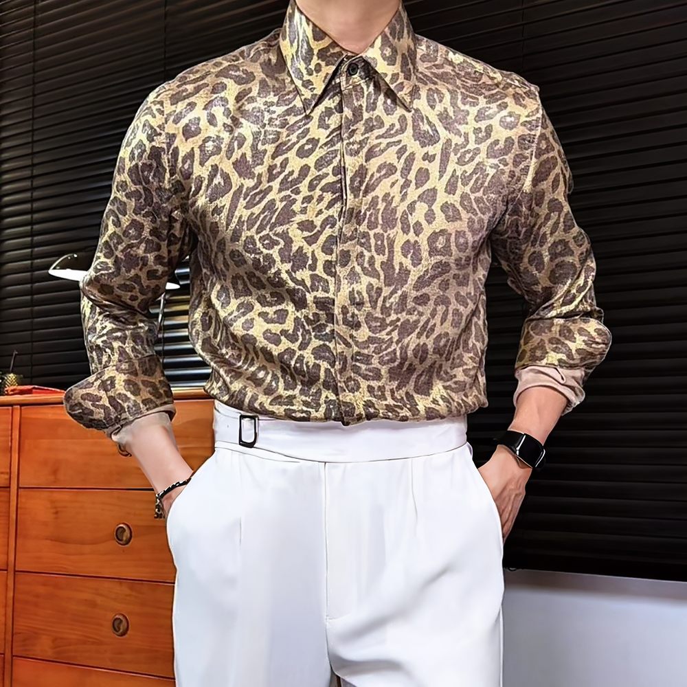 Eye-catching Gold Leopard Print Business Shirt
