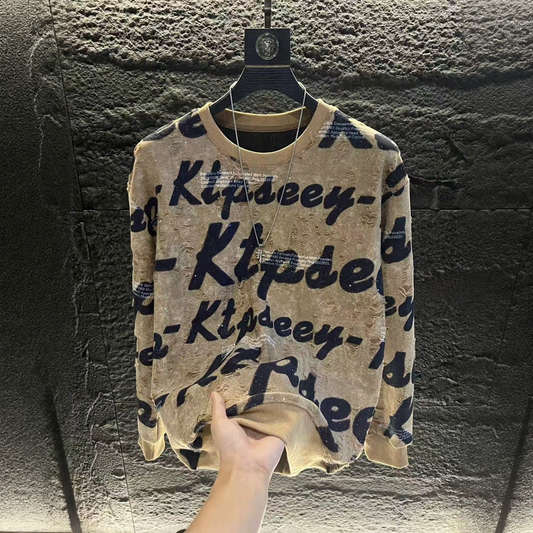 Trendy Graffiti Lettering Ripped Sweatshirt