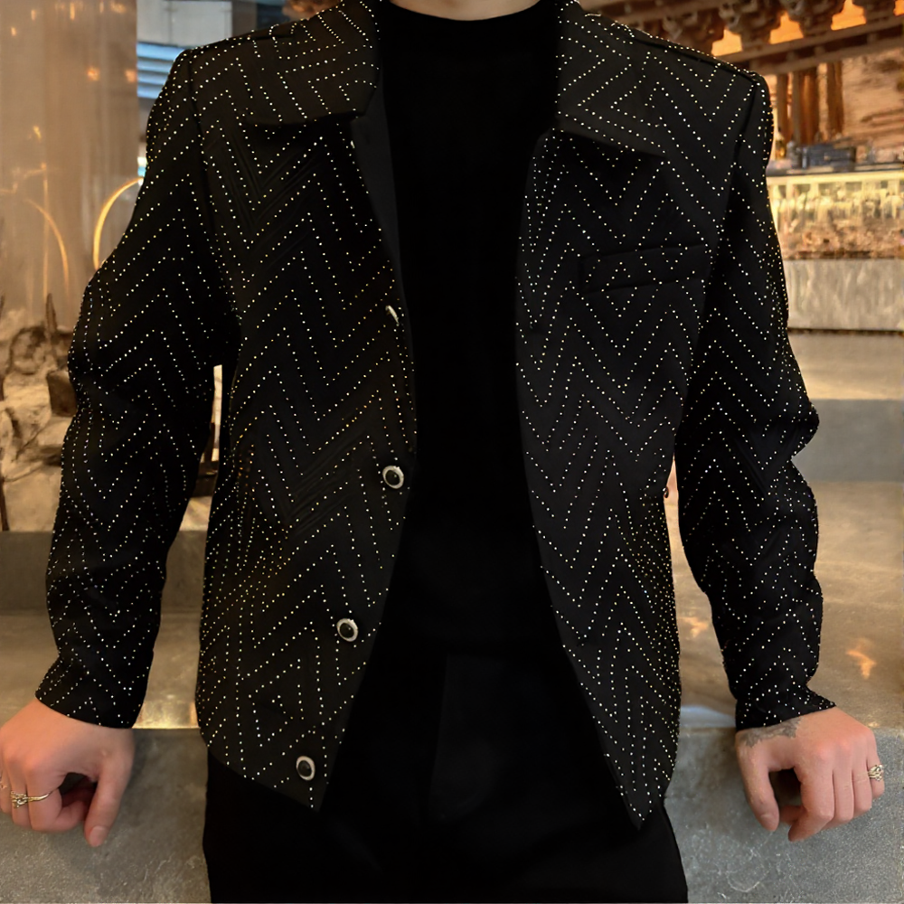 Pleated Textured Rhinestone Jacket