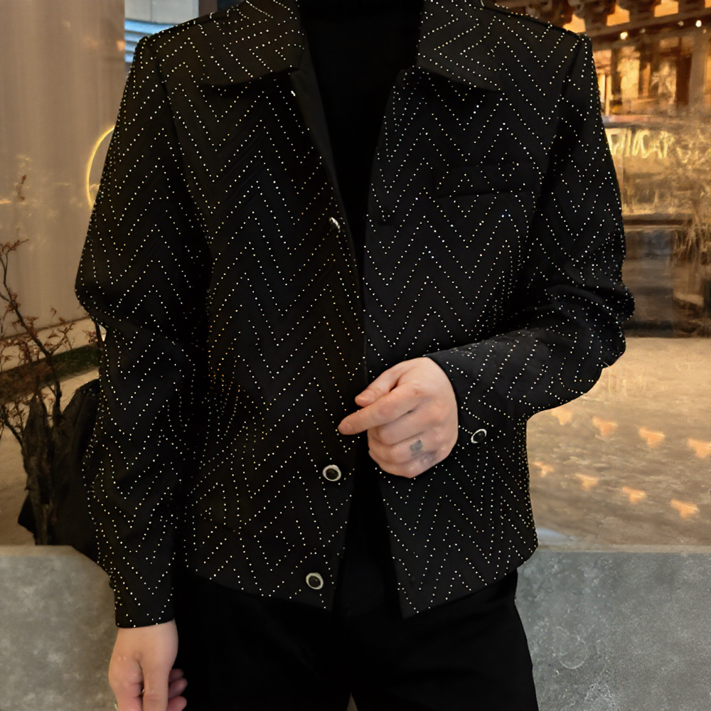 Pleated Textured Rhinestone Jacket