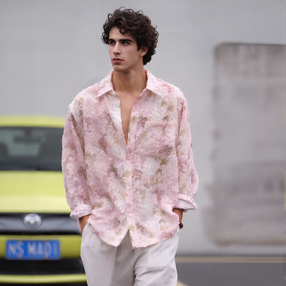 Spring Pink Floral Tassel Shirt