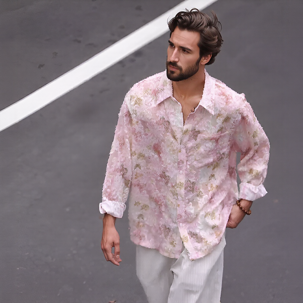Spring Pink Floral Tassel Shirt