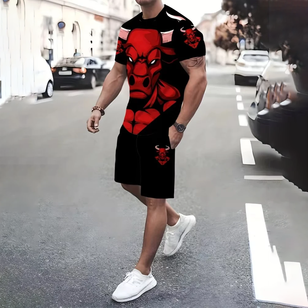 Men’s Creative Graffiti Print Short Sleeve T-Shirt & Shorts Set