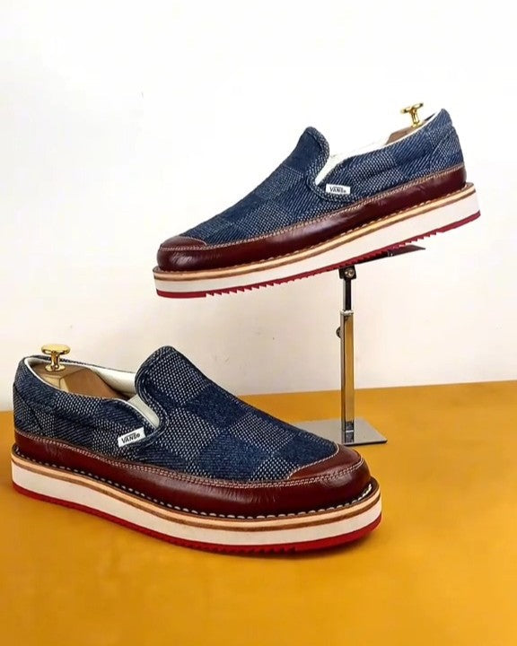 Denim Leather Patchwork Casual Loafers
