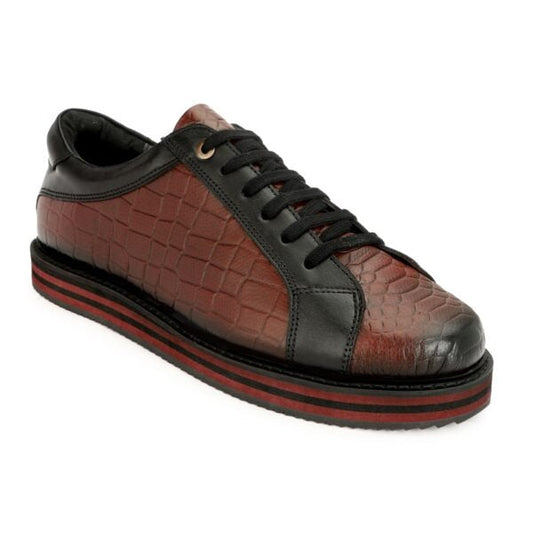 Brown Lace-up Python-Print Casual Shoes