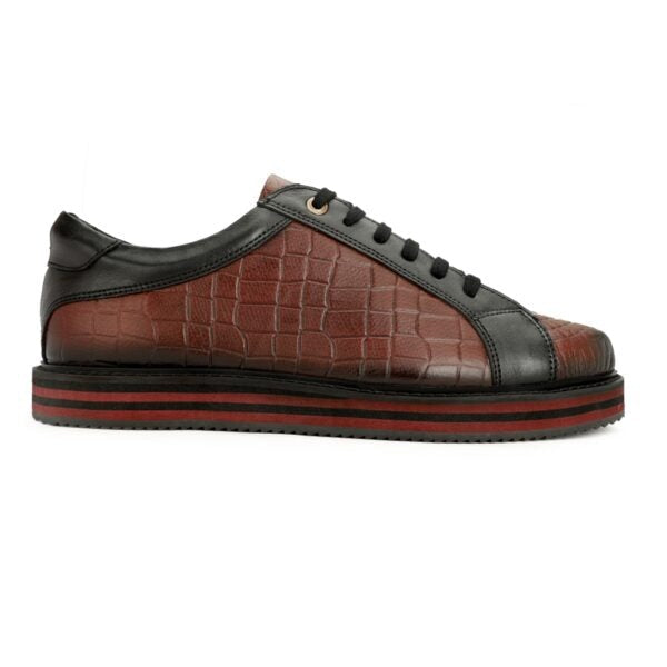Brown Lace-up Python-Print Casual Shoes