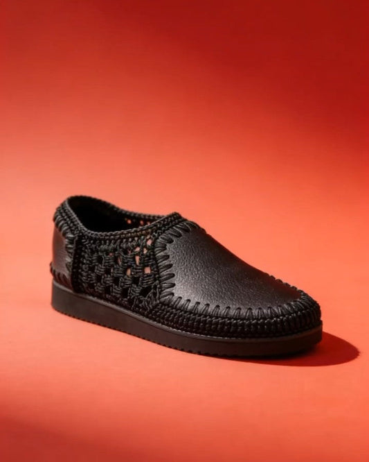 Men's Handmade Black Leather Breathable Casual Shoes