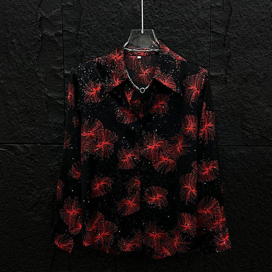 Firework Print Relaxed Fit Casual Long Sleeve Shirt