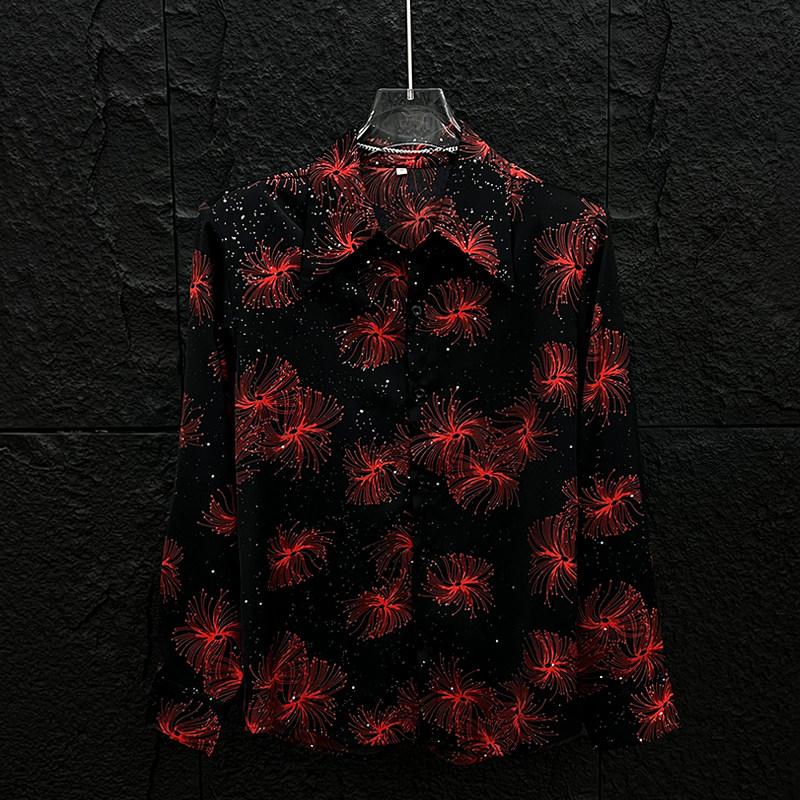 Firework Print Relaxed Fit Casual Long Sleeve Shirt
