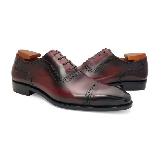 Quarter Brogue Red Wine Grain Leather Oxford Shoes
