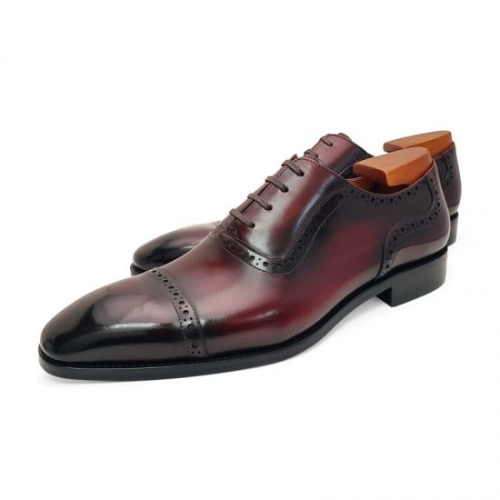 Quarter Brogue Red Wine Grain Leather Oxford Shoes