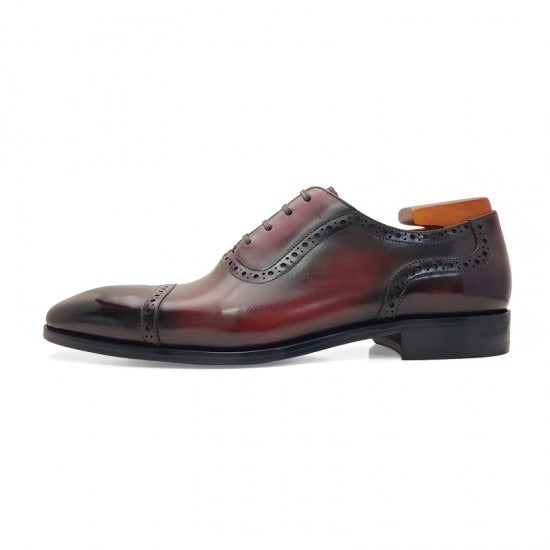 Quarter Brogue Red Wine Grain Leather Oxford Shoes