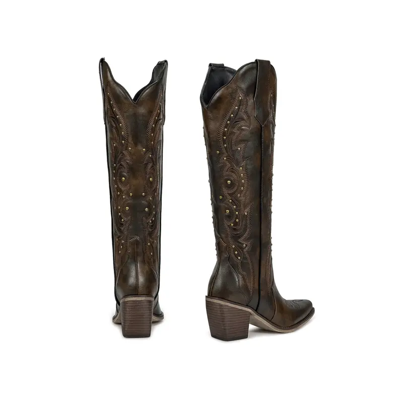 Knee High Cowboy Cowgirl Boots, Stylish Western Design with Chunky Heel