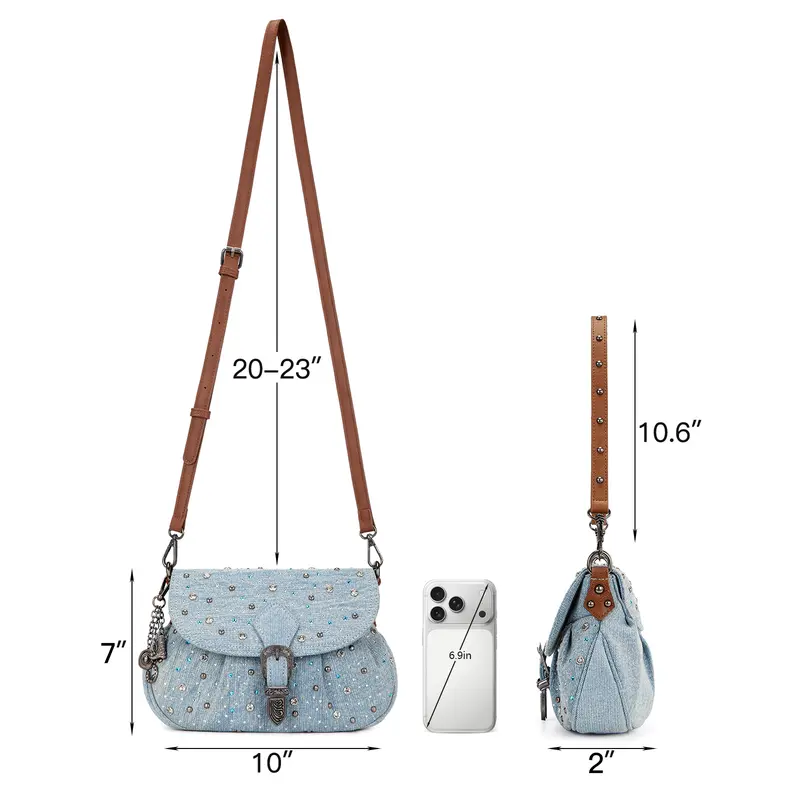 Rhinestone Denim Shoulder Bag for Women
