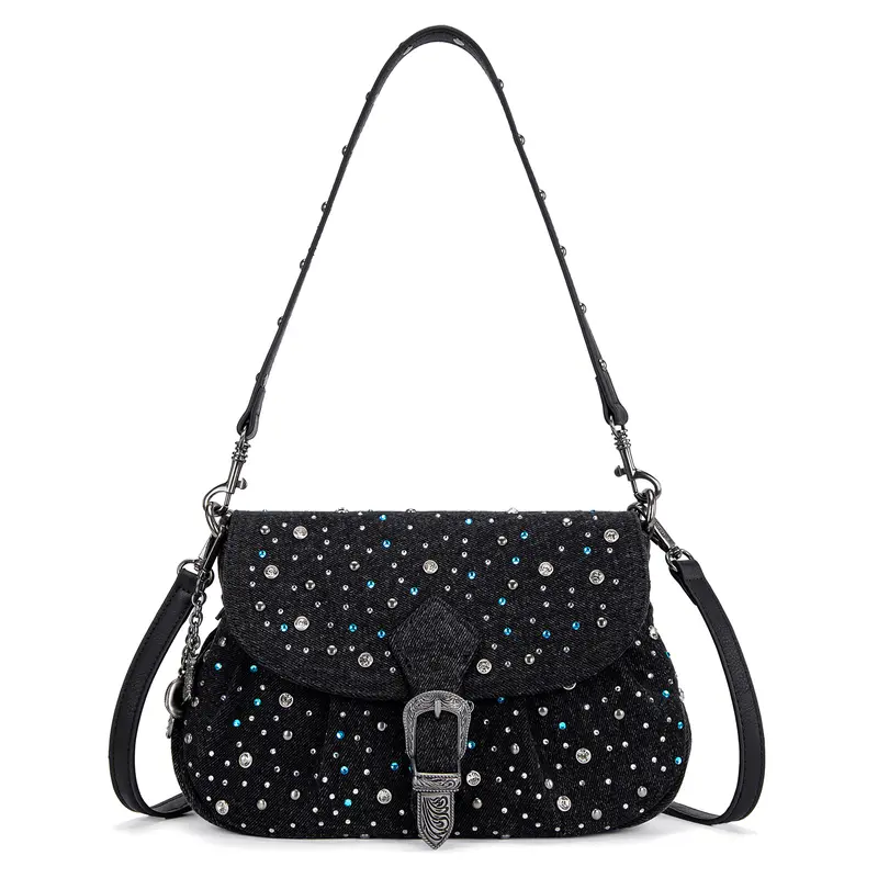 Rhinestone Denim Shoulder Bag for Women