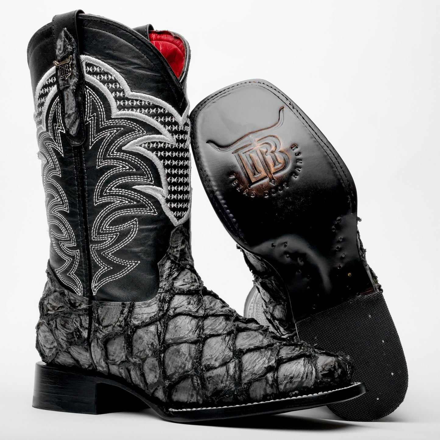Grey Jumbo Pirarucu Leather Boots - Square Toe