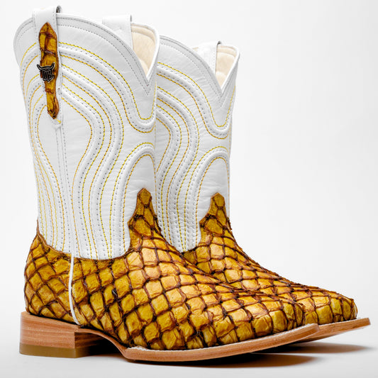 Butter Mini Pirarucu Leather Boots - Square Toe