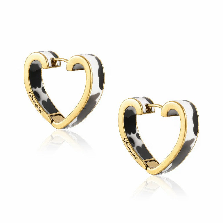 Western Cow Embossed Gold-Plated Heart Earrings