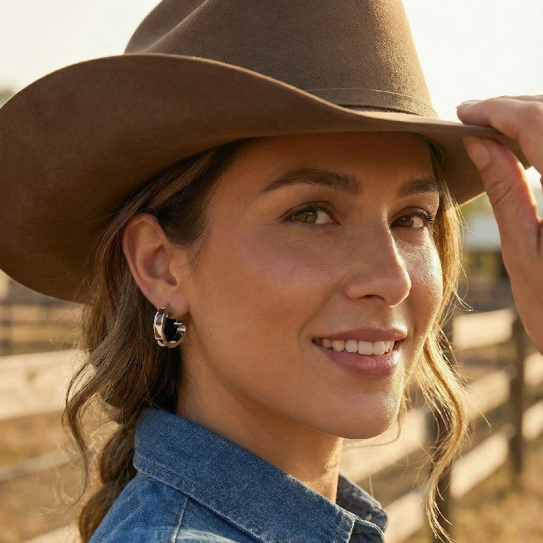 Western Cow Embossed Gold-Plated Heart Earrings