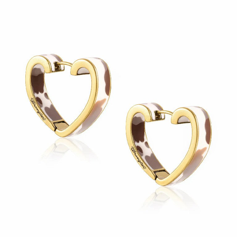 Western Cow Embossed Gold-Plated Heart Earrings